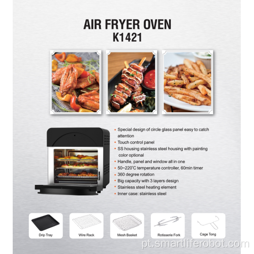 Fritadeira de ar de aço inoxidável com forno de grande capacidade 14L